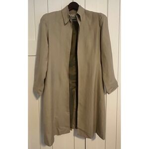 Jillian Jones Womens Tan Linen Blend Duster Coat Open Front Long Jacket Size 8